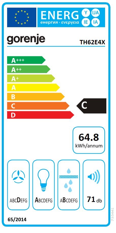Gorenje | Okap | TH62E4X | Teleskopowy | Klasa efektywności energetycznej C | Szerokość 60 cm | 450 m³/h | Sterowanie mechaniczn
