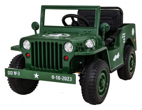 Autko Wojskowe Retro dla dzieci Zielony + Napęd 4x4 + Pilot + 2 Bagażniki