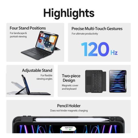 DUX DUCIS etui DK składane z klawiaturą bezprzewodową do iPad 4/5/6/iPad Pro 11 (2018/2020/2021/2022) czarne