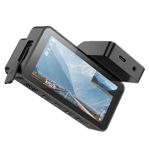 Kamera samochodowa Hoco z wyświetlaczem 3,69" 2K + kamera tylna 720P/25fps GPS DV12 srebrno szara