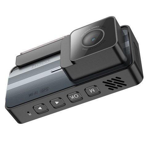 Kamera samochodowa Hoco z wyświetlaczem 3,69" 2K + kamera tylna 720P/25fps GPS DV12 srebrno szara