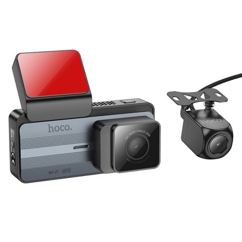 Kamera samochodowa Hoco z wyświetlaczem 3,69" 2K + kamera tylna 720P/25fps GPS DV12 srebrno szara