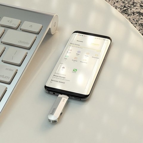 Pendrive 128GB USB 3.0 (USB A + USB C) Hoco UD10 srebrny