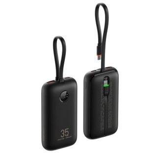 Powerbank Veger K1 (W1188) PD QC3.0 35W 10000 mAh z wbudowanymi kablami USB C / Lightning czarny