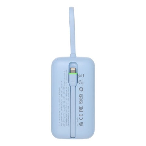 Powerbank Veger K1 (W1188) PD QC3.0 35W 10000 mAh z wbudowanymi kablami USB C / Lightning niebieski