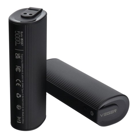 Powerbank Veger (W0587) 2,4A 2 szt 2 x 5000 mAh z podgrzewaczem do rąk czarno srebrny
