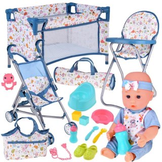 Zestaw Deluxe Lalka Bobas Wózek Łóżeczko Krzesełko akcesoria 16 ele ZA5917