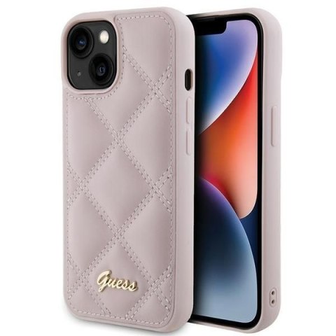 GUESS futerał do IPHONE 13 / 14 / 15 GUHCP15SPSQSQSP (Quilted Metal Logo) różowy
