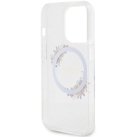 GUESS futerał do IPHONE 15 Pro Max kompatybilny z MagSafe GUHMP15XHFWFCT (Flowers Wreath) transparentny