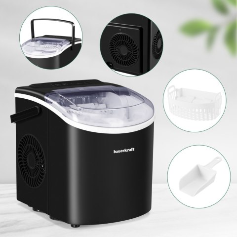 Automatyczna cicha wydajna kostkarka do lodu Bauerkraft prosta obsługa 12kg/24h czarny
