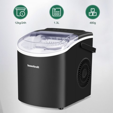 Automatyczna cicha wydajna kostkarka do lodu Bauerkraft prosta obsługa 12kg/24h czarny