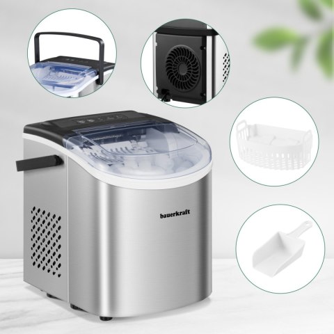 Automatyczna cicha wydajna kostkarka do lodu Bauerkraft prosta obsługa 12kg/24h srebrny