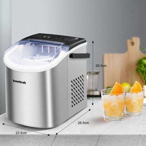 Automatyczna cicha wydajna kostkarka do lodu Bauerkraft prosta obsługa 12kg/24h srebrny