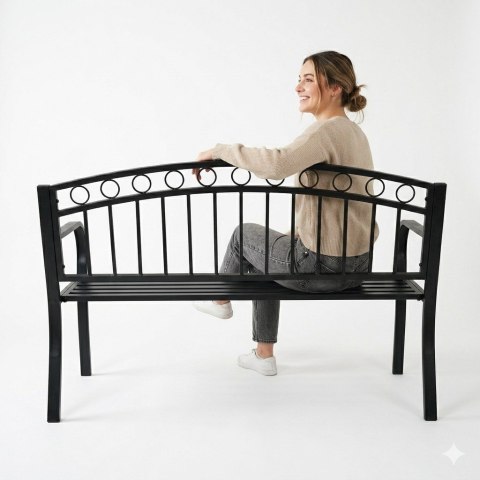 Metalowa ławka ogrodowa 125 cm w kolorze czarnym