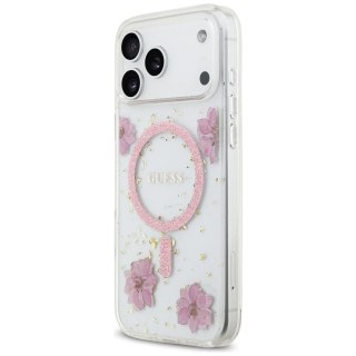 GUESS futerał do IPHONE 17 Pro Max kompatybilny z MagSafe GUHMP17XRBFGFGMP (Resin Flowers and Glitter) różowy