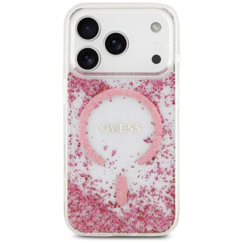 GUESS futerał do IPHONE 17 Pro kompatybilny z MagSafe GUHMP17LRGRGEP (Resin Bottom Glitter) różowy