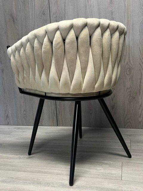Krzesło plecione Lugano fotel TRECCIA BEIGE VELVET SMOKE