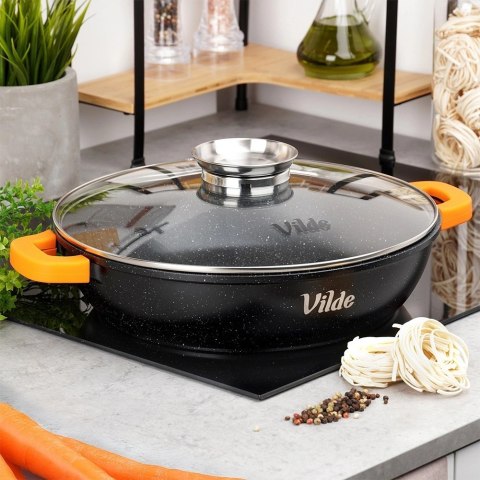 Patelnia Głęboka Granitowa 4,7 L 32 cm Pokrywka Aroma Dozownik VILDE