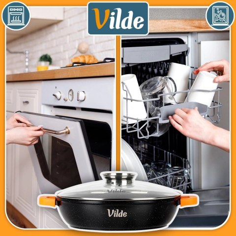 Patelnia Głęboka Granitowa 4,7 L 32 cm Pokrywka Aroma Dozownik VILDE