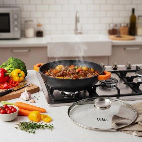 Patelnia Głęboka Granitowa 4,7 L 32 cm Pokrywka Aroma Dozownik VILDE