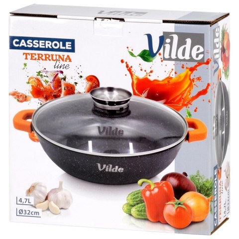 Patelnia Głęboka Granitowa 4,7 L 32 cm Pokrywka Aroma Dozownik VILDE