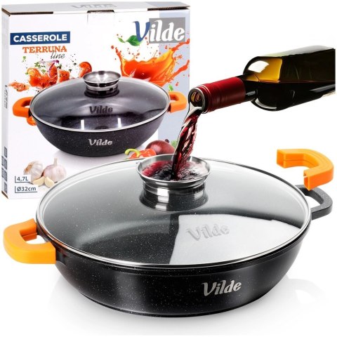 Patelnia Głęboka Granitowa 4,7 L 32 cm Pokrywka Aroma Dozownik VILDE