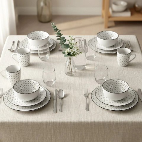 Zestaw Obiadowy Porcelana 16 elementów Talerze Kubki na 4 Osoby