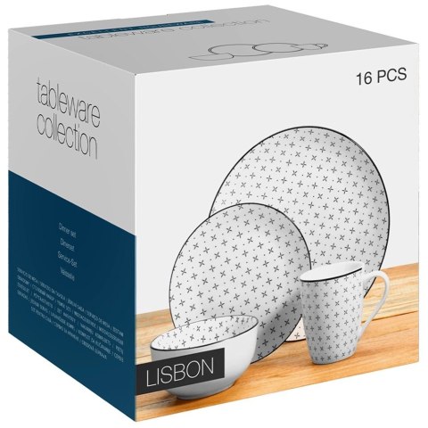Zestaw Obiadowy Porcelana 16 elementów Talerze Kubki na 4 Osoby