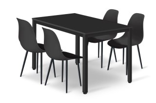 Zestaw Stół TESSA 120cm x 60cm - czarny / czarne nogi + 4 krzesła WAT czarne / nogi czarne