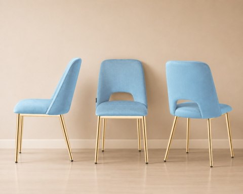 Krzesło tapicerowane GOTI LIGHT BLUE VELVET GOLD