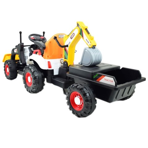 Super DWUSTRONNY traktor na akumulator ze spychaczem, koparką i przyczepą/BEJ1588