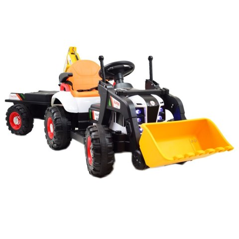 Super DWUSTRONNY traktor na akumulator ze spychaczem, koparką i przyczepą/BEJ1588