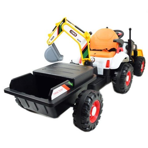 Super DWUSTRONNY traktor na akumulator ze spychaczem, koparką i przyczepą/BEJ1588