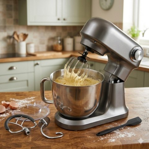 Robot planetarny kuchenny mikser z misą 5l 1500W łopatka srebrny ciemny