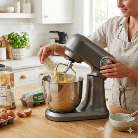 Robot planetarny kuchenny mikser z misą 5l 1500W łopatka srebrny ciemny