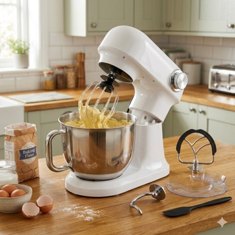 Robot planetarny kuchenny mikser z misą 5l 1500W silikonowa łopatka biały
