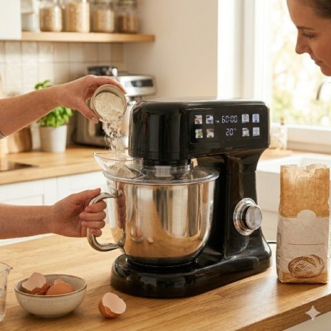 Robot planetarny kuchenny mikser z misą 5l 1500W silikonowa łopatka czarny