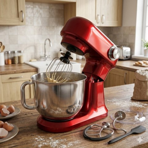 Robot planetarny kuchenny mikser z misą 5l 1500W silikonowa łopatka czerwony