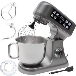 Robot planetarny kuchenny mikser z misą 6l panel LED funkcja fermentacji wbudowana waga kolor srebrny