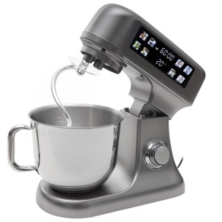 Robot planetarny kuchenny mikser z misą 6l panel LED funkcja fermentacji wbudowana waga kolor srebrny